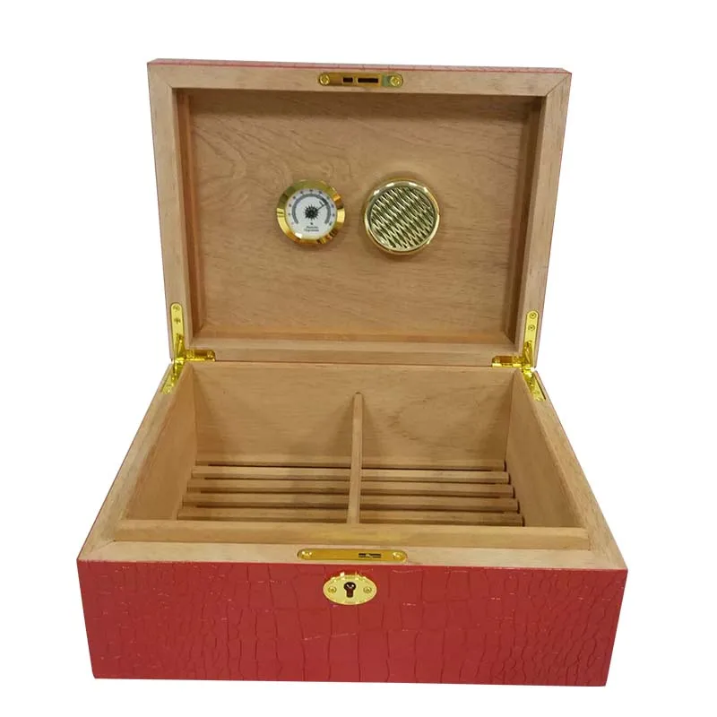 Classic Double-deck Crocodile Print Three Color Cigar Humidor Nice Storage Box with Moisture Meter Moisturizing Device | Дом и сад