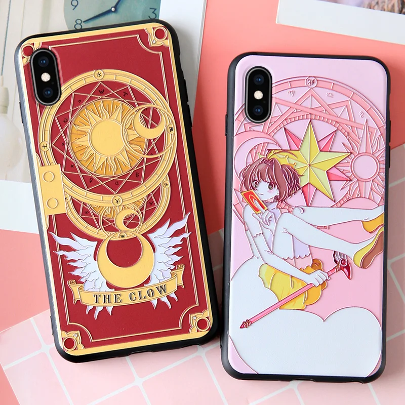 Чехол для iphone XS MAX 3D тисненая Сакура 7/8 plus Мягкий силиконовый чехол 6 6s XR Cow card shell +