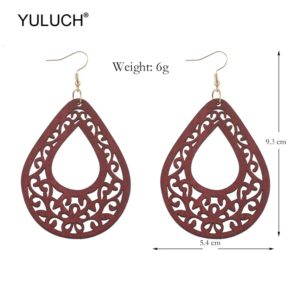 YULUCH 2019 модные 4 цвета деревянные полые цветочные висячие серьги этнические