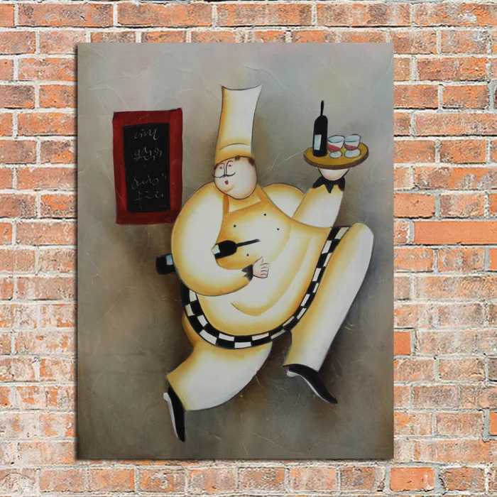 New Decorative Handmade Art Abstract Happy Cook with Wine Oil Paintings Canvas Wall Pictures for Home Decor | Дом и сад