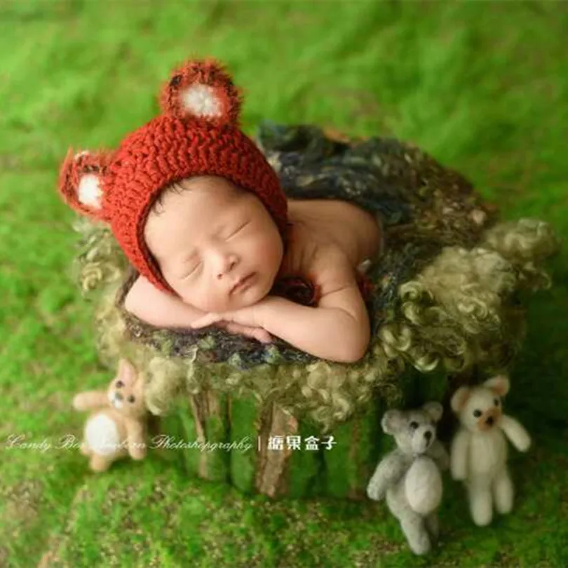 Knitted Cotton Fox Hat Pattern Newborn Boy Props Crochet Lovely Animal Bonnet Infant Baby Photography | Детская одежда и обувь