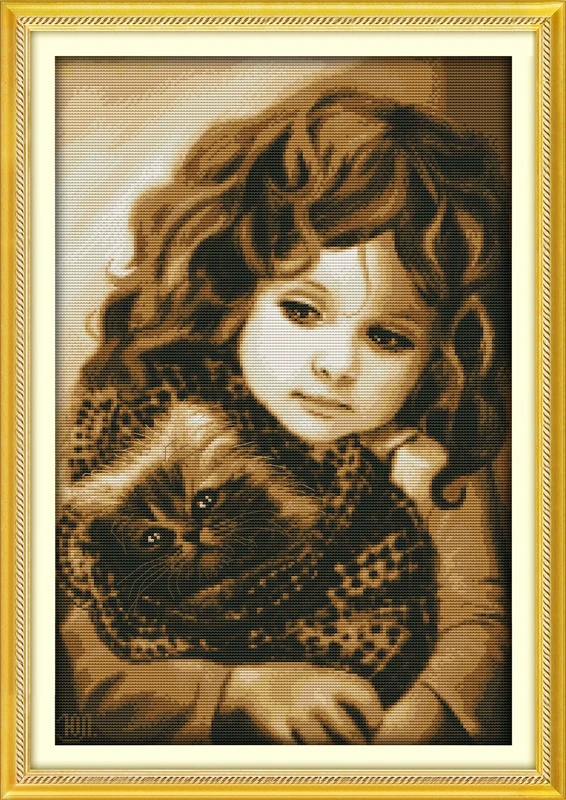Joy Sunday R321R334R359R367 (1) R367 (2) 14CT 11CT Счетный и штампованный домашний Декор девочка кошка