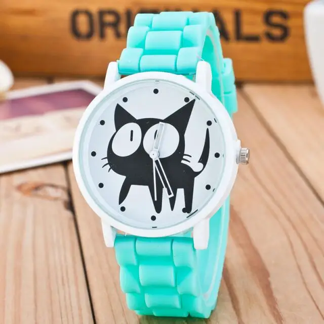 mint green Известный бренд милый кот часы дети мультфильм желе кварцевые часы Дети повседневное силиконовые часы Relogio наручные часы Лидер продаж - Цвет: mint green