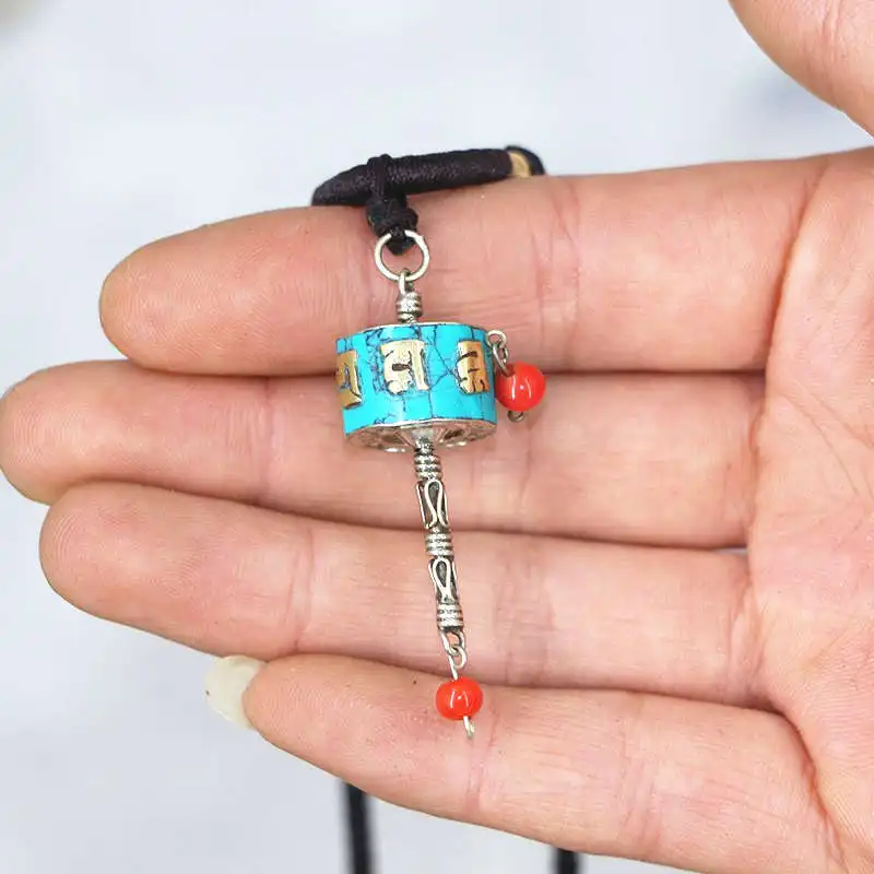 Подвески амулет TBP680 Тибетские мантры инкрустированные бирюзой|charm pendant|wheel charmlove