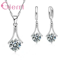 shiny lucky austria crystal stone jewelry sets for women birthday gift proposal 925 sterling silver necklace earrings set