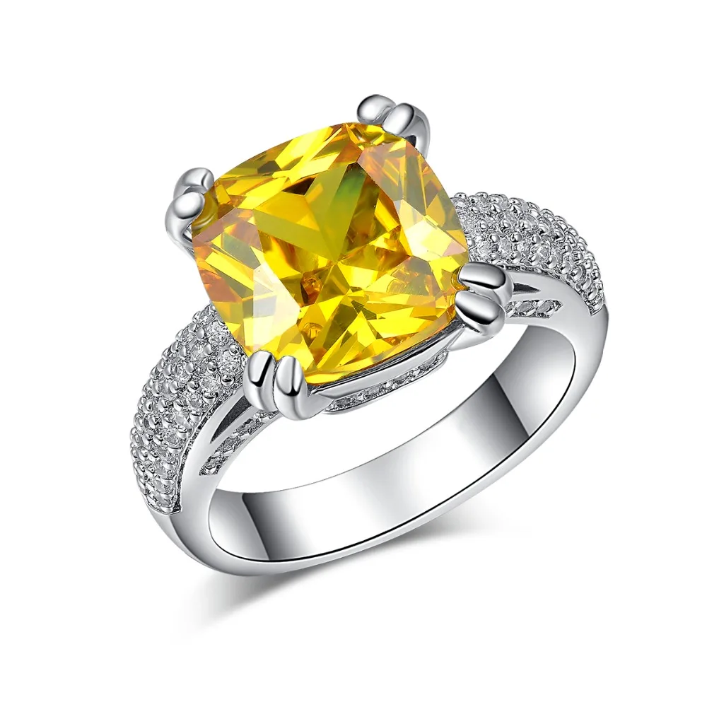 High grade 925 standard sterling silver inlay female yellow zircon sweet romantic engagement ring MSR178 | Украшения и аксессуары