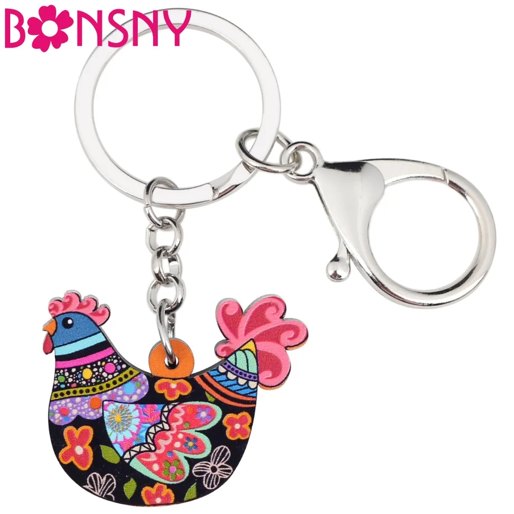 Женские акриловые брелки цепочки Bonsny в виде курицы из мультфильма аниме для