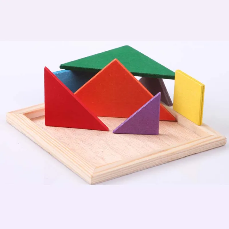 Montessori Wooden Tangram Jigsaw Puzzle Toy Geometry Shape Kids DIY Early Educational Toys for Children Development Game