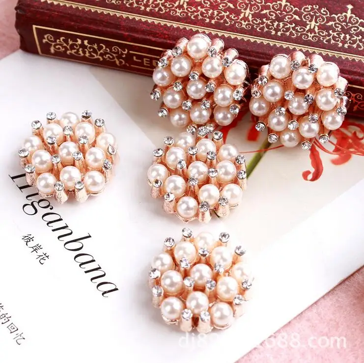 10 Pieces Rose Gold Rhinestone Flatback Pearl Buttons for Wedding/Party/Dress accessories 23mm Width | Дом и сад