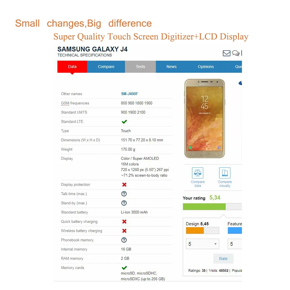 Super AMOLED экран 5 дюйма для SAMSUNG GALAXY J4 2018 J400 J400F ЖК дисплей сенсорный дигитайзер Pantalla
