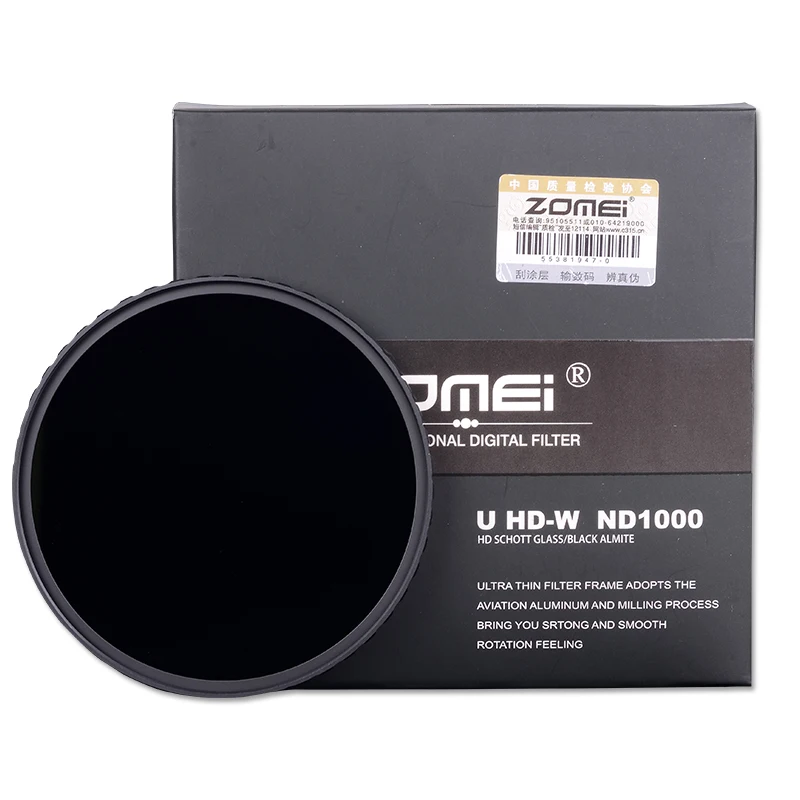 Zomei 52/58/67/72/77/82 мм Ultra Slim MC ND1000 nd3.0 10 стоп серебристые оправе Стекло нейтральной