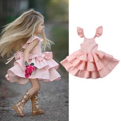 

Toddler Kids Baby Girls Ruffled Tutu Sundress Sleeveless Backless Pink Party Pageant Dress
