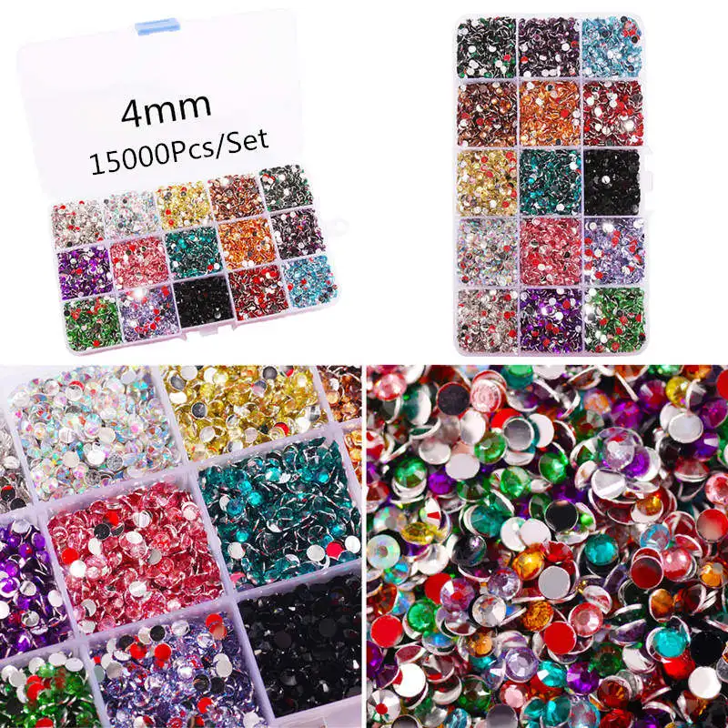 4mm - 15000Pcs-Set 1 комплект в партии, 2/3/4/5/6 мм полимерные Стразы смешанные цвета, плоский обратно с украшением в виде кристаллов со стразами 3D обаяние драгоценные камни DIY Маникюр нейл-арта украшения - Цвет: 4mm - 15000Pcs-Set