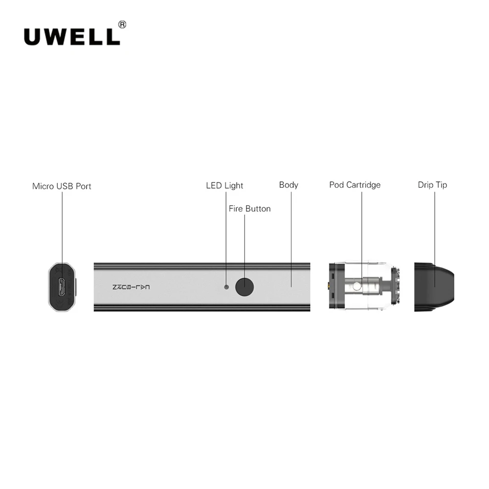 Оригинальный Uwell Caliburn Pod с 8 шт. картриджем 2 мл встроенный аккумулятор 520 мАч вейп