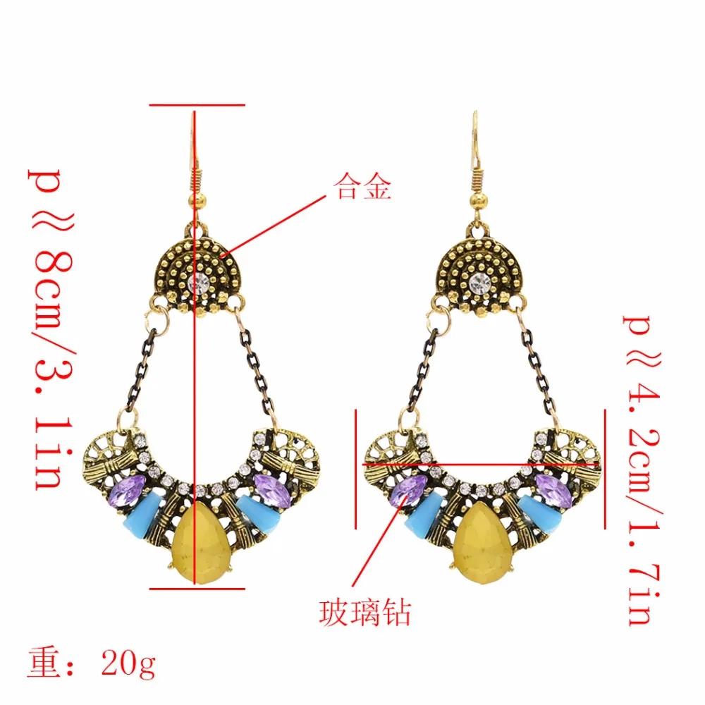 Винтажные элегантные желтые синие серьги из искусственного стекла с кристаллами