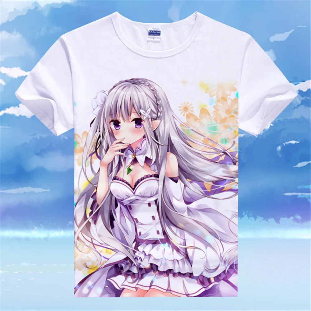 Футболка для косплея Re:Zero кара хаджимера Isekai Seikatsu аниме Эмилия Рем футболка