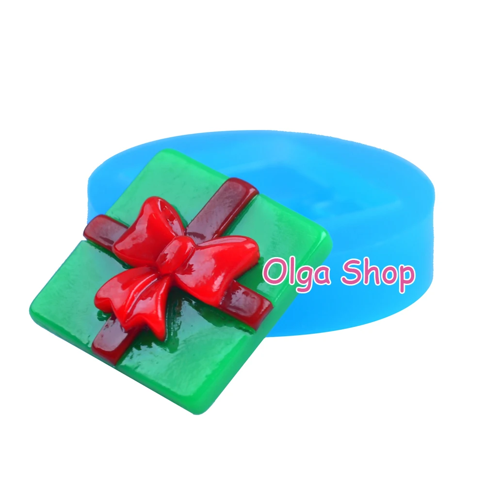 JYL212 27mm Chrismans Present Mold - Gift Box with Bow Silicone Fondant Chocolate Cookie Biscuit Clay | Дом и сад