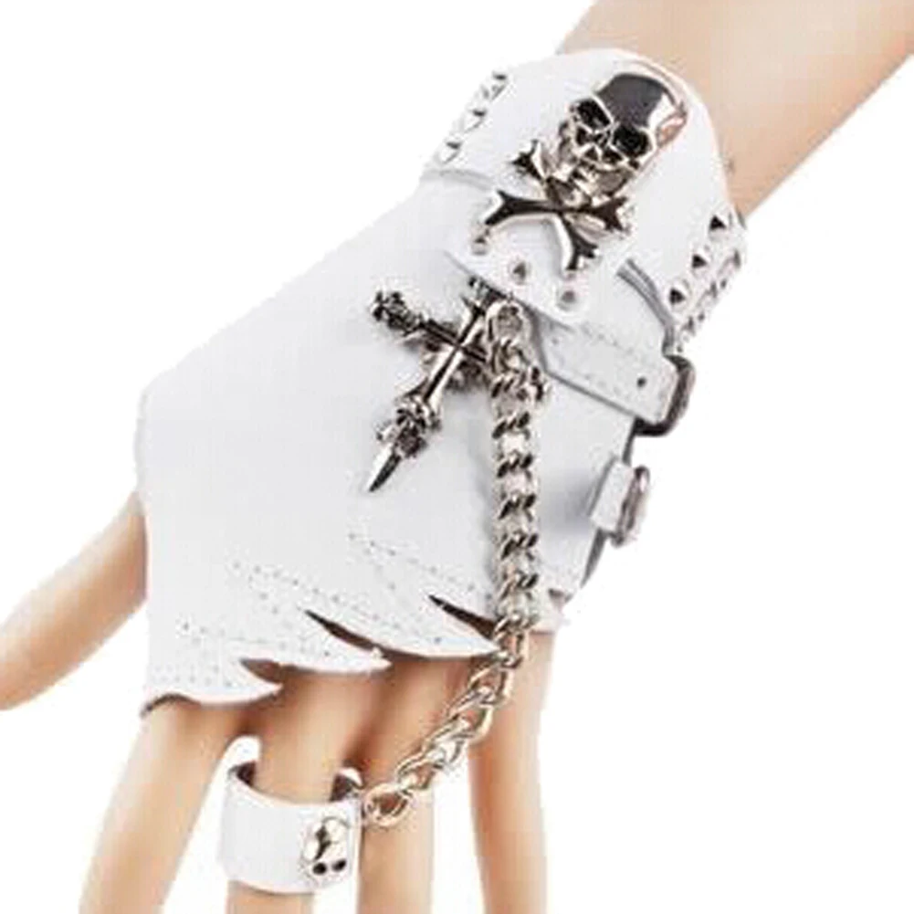 Женские кожаные перчатки без пальцев Готические с зубами в стиле панк ручная