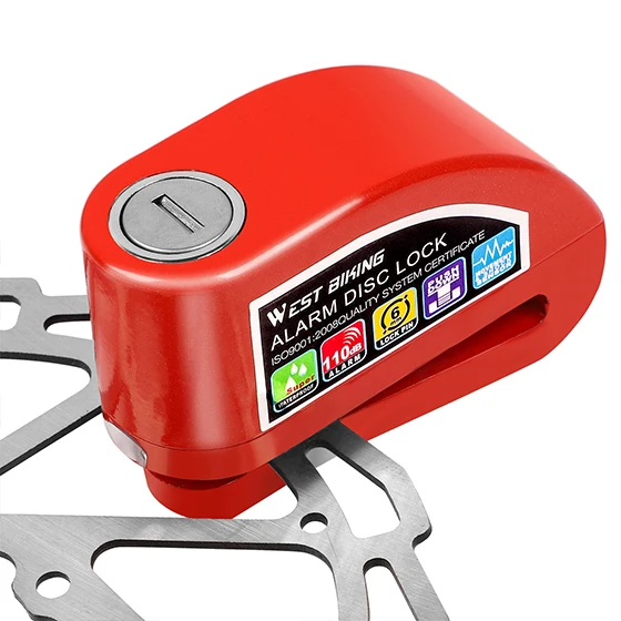 Red WEST BIKING 110 дБ замок с сигнализацией для велосипеда Мотоцикл Противоугонная сигнализация Водонепроницаемый Колесный дисковый тормоз Безопасность Сирена замок велосипедный замок - Цвет: Red