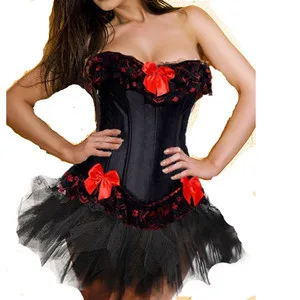 Топ сексуальный Бурлеск атласный со шнуровкой корсет бюстье юбка чулки QC8 |