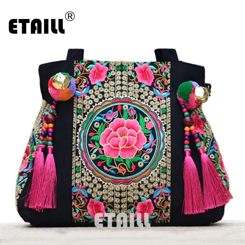 Бесплатная доставка двухслойные Бохо вышитые холщовые сумки вышивка сумка на