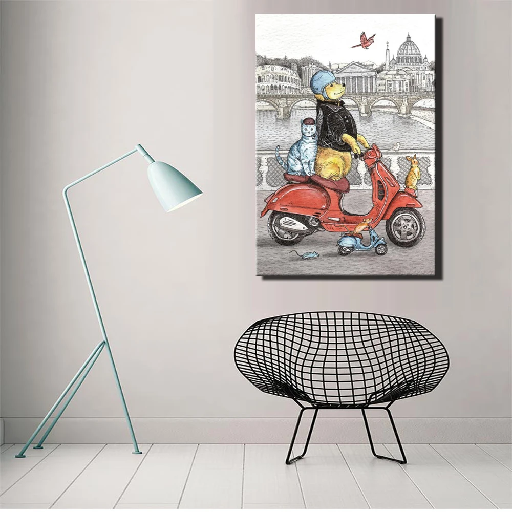 Абстрактные декоративные изображения свиньи и лошади для вождения автомобиля, украшение для детской комнаты, мультяшный стиль, животные, настенная Картина на холсте