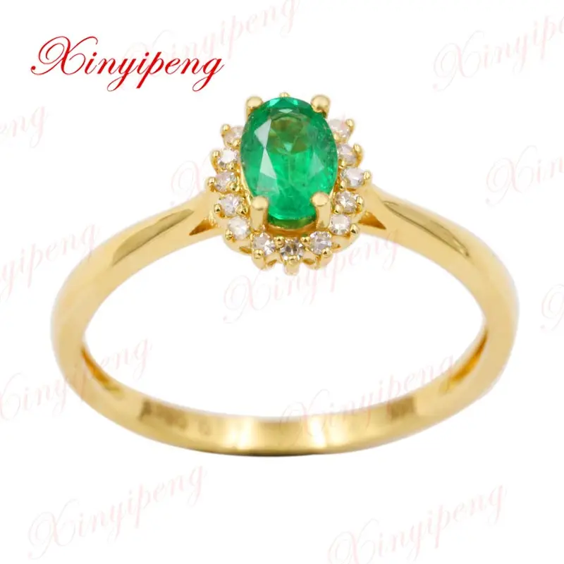 Xin yi peng 18 k желтое золото инкрустированное кольцо с натуральным изумрудом женское