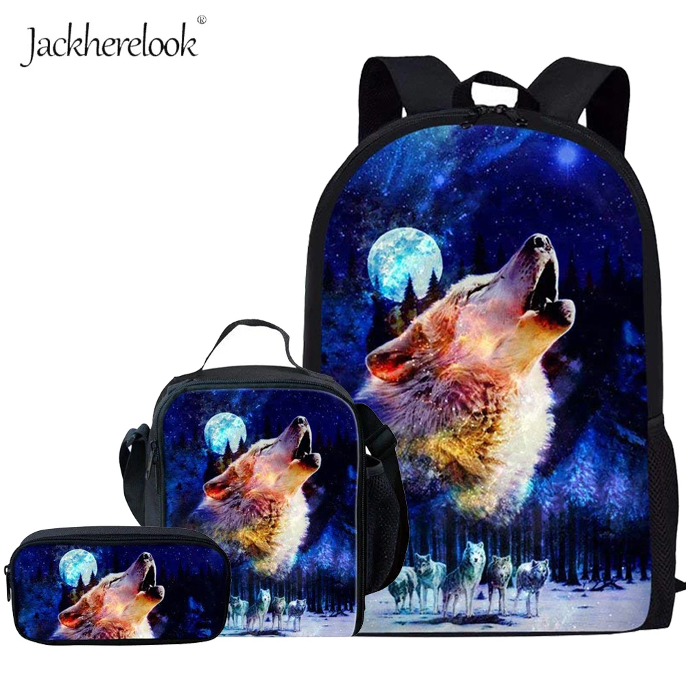 Jackherelook Cool Wolf школьные ранцы для мальчиков 3 шт./компл. Детский рюкзак с 3D принтом