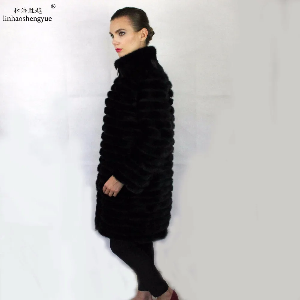 Linhaoshengyue Real Mink Fur  Long Grey Blue Black  90cm    Mink Fur Coat Freeshipping 2:2.2
