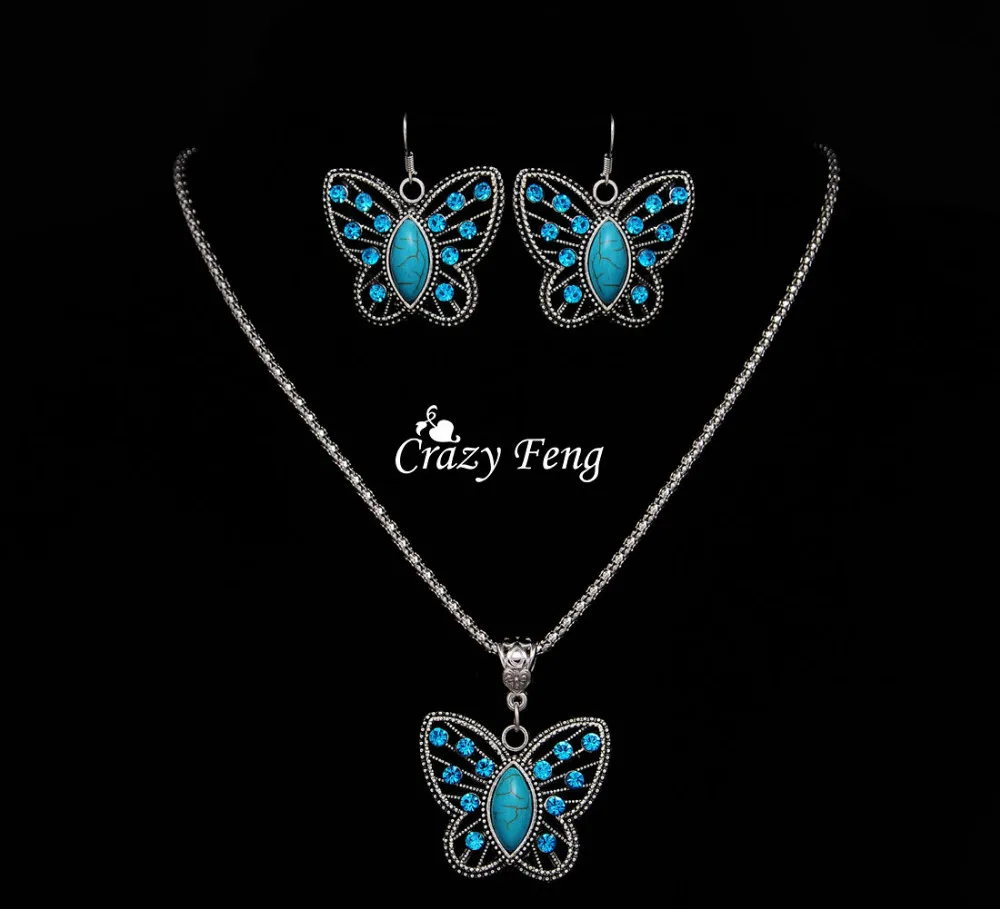 Женский набор украшений ожерелье серьги и кулон в виде бабочки с овальным
