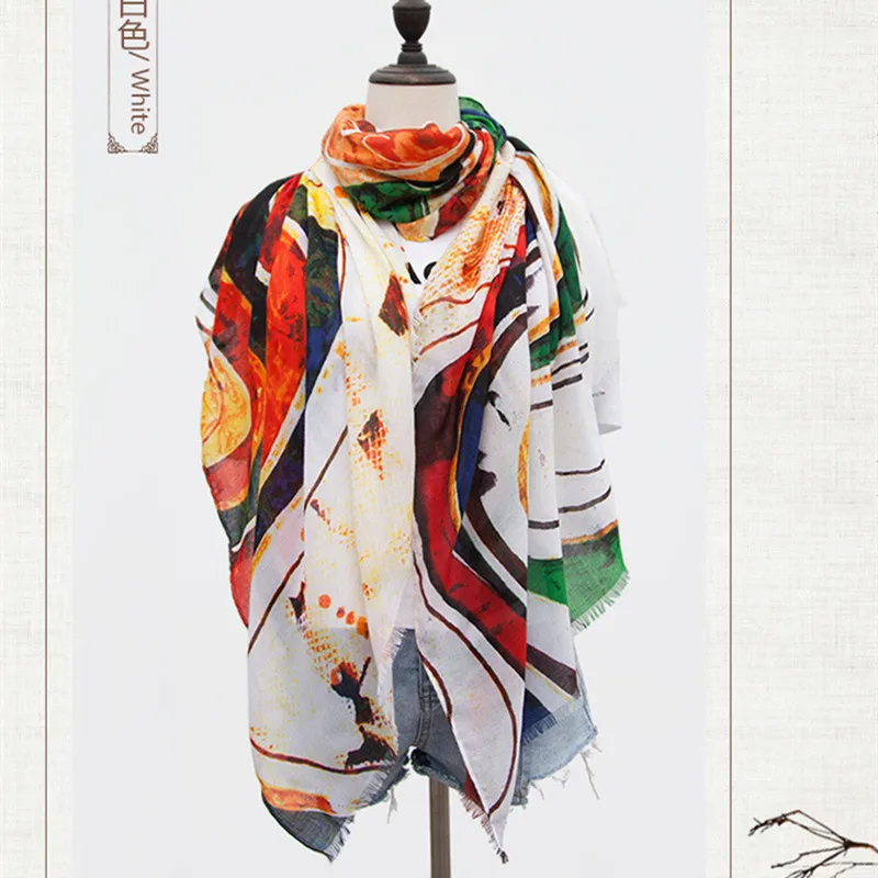 

Women winter oil painting design pashmina vintage scarf rainbow shawl fringe soft scarves and shawls popular lady wrap 5pcs/lot