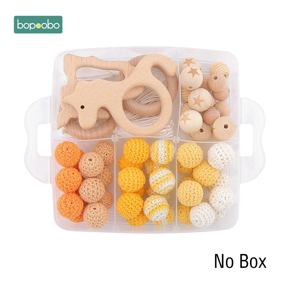 Orange Crochet Set-1 Bopoobo 1Set Baby Teether DIY Silicone Beads Pacifier Clip Chain Baby Mobile Wool ball BPA Free Wooden Crochet Beads Teether - Цвет: Orange Crochet Set-1