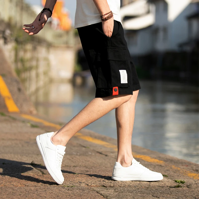 

2019 Summer Style Hip Hop Shorts Men Ribbons Streetwear Bermuda Man Shorts Multi-pocket Casual Knee Length Short Pants LBZ95