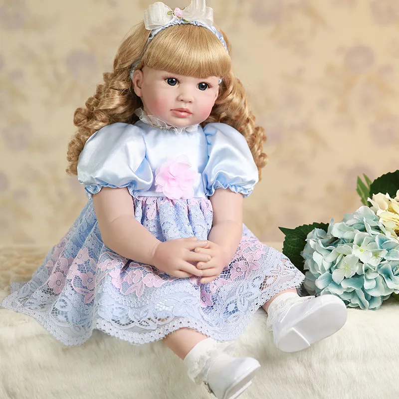 

24"/60 cm soft Silicone Reborn Baby Dolls for girls gift blue eyes Princess Reborne Dolls Kids play house toy best Xmas Gift