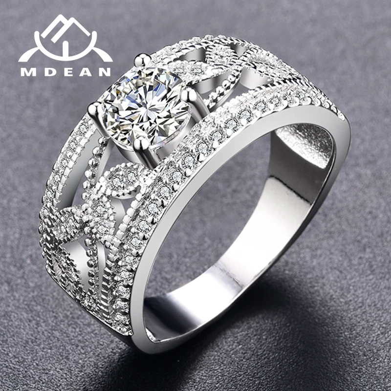 MDEAN White Gold Color Wedding Rings for Women Yellow AAA Zircon Jewelry accessories Bague Bijoux Size 6 7 8 9 H400 | Украшения и