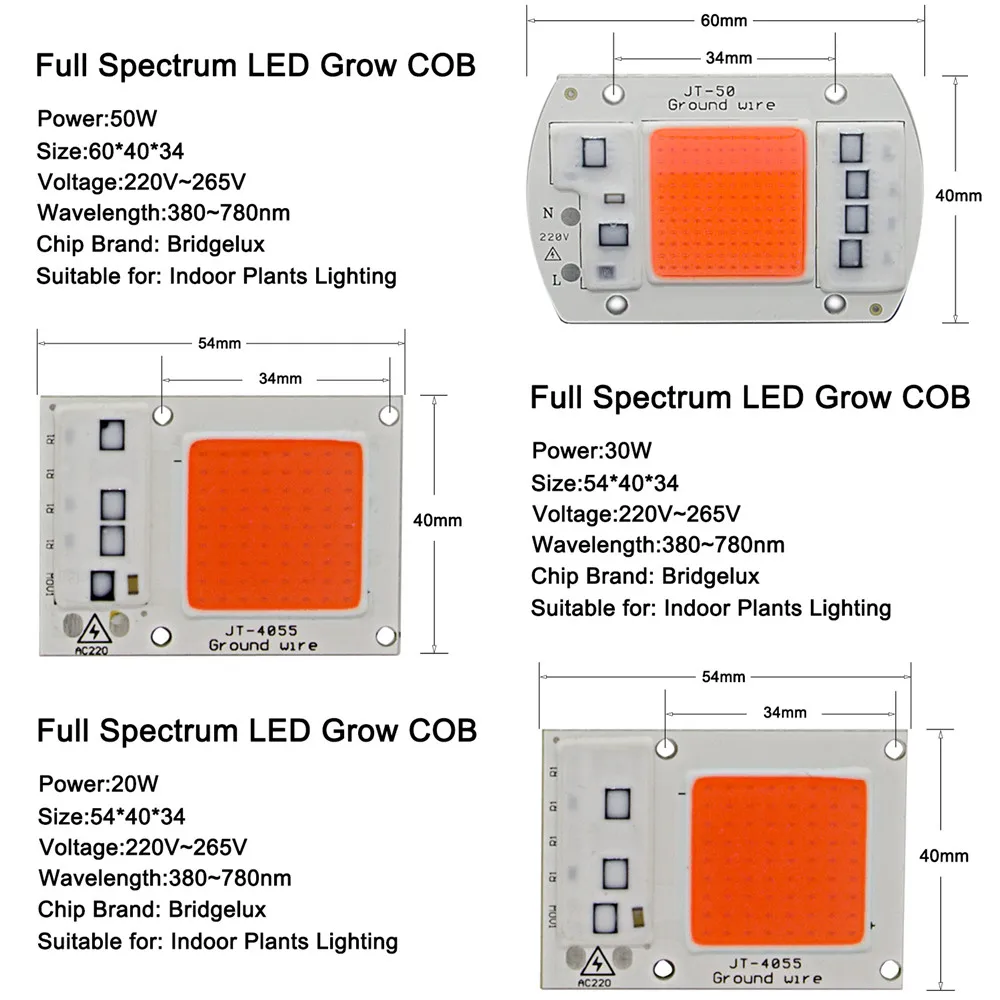 Светодиодный светильник полного спектра для выращивания, 5 шт., чип для самостоятельной сборки, 220 В, переменный ток, COB, 380 ~ 780nm, Повседневная м... от AliExpress WW