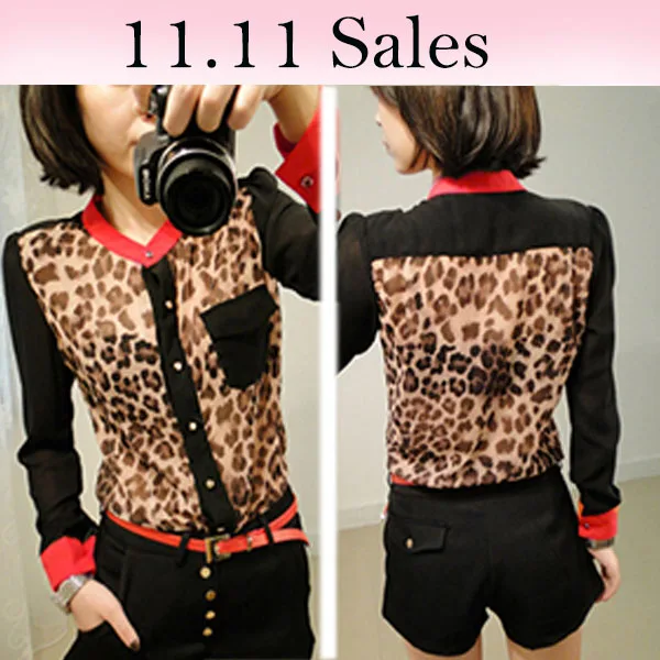 Casual Fashion Color Patchwork Chiffon Leopard Printed Blouse Women Shirts Roupas Femininas Blusa Blusas |