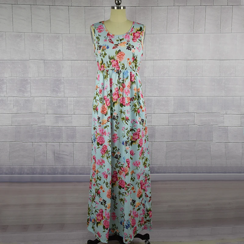 Мама и дочь платья Мать летнее без рукавов цветочный с О-образным вырезом