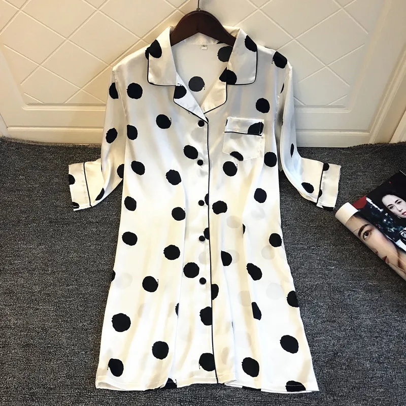 Женская атласная ночная рубашка шелковая Сексуальная с коротким рукавом и