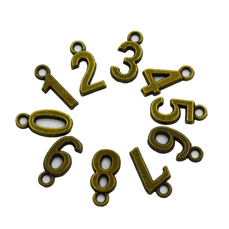 10 шт 15*7 мм 0 9 Бронзовые Подвески в виде цифр металлические подвески для diy