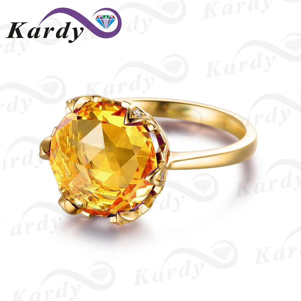 Редкие 7.8ct натуральный цитрин кольцо с Южная Африка алмазы драгоценный камень 14K