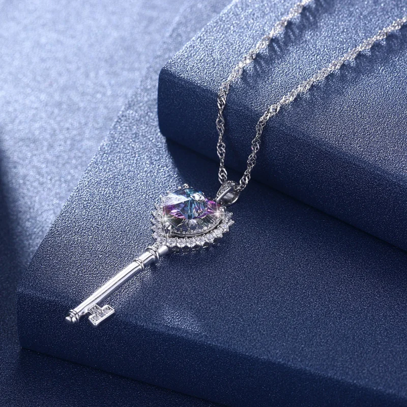 Ayowei 925 sterling silver pink key zircon necklace pendant anniversary gift SP71 | Украшения и аксессуары