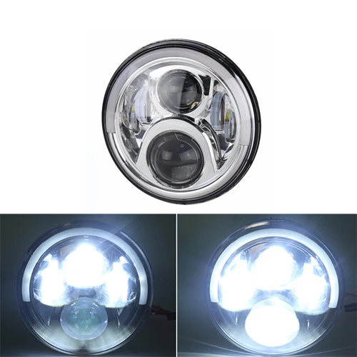 60w silver 7 дюймов мотоциклетные светодиодные фары Halo DRL для Harley Davidson Fat Bob Heritage Softail Slim Deluxe Switchback Road King - Цвет: 60w silver