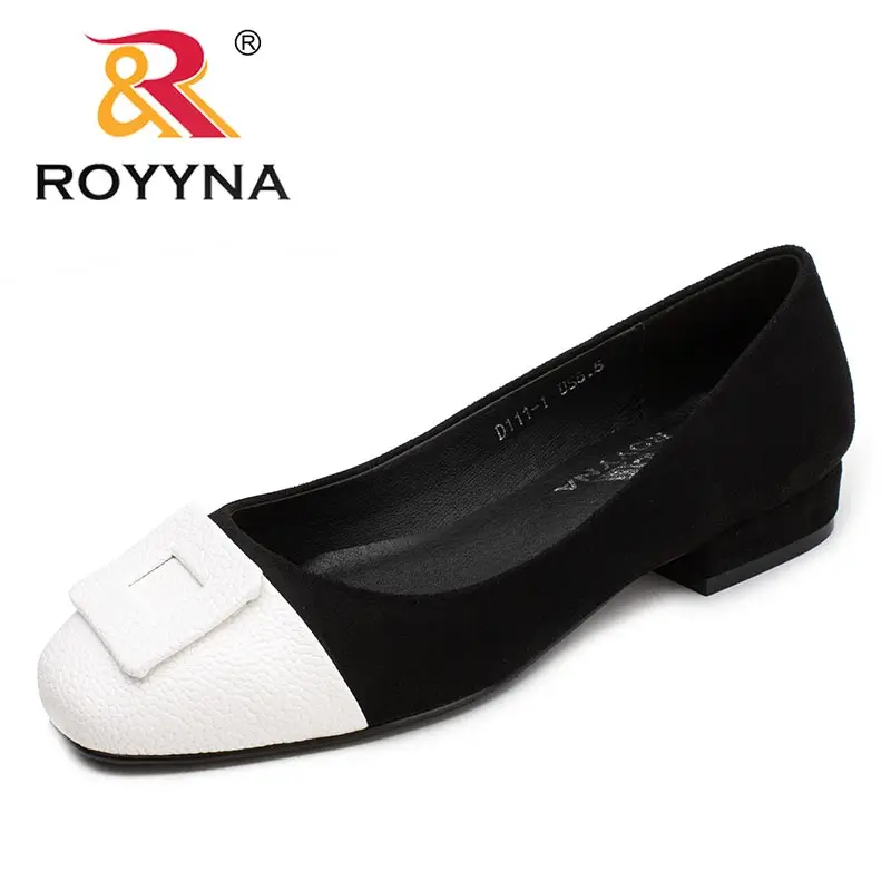 BLACK WHITE ROYYNA/Новое поступление; классические женские туфли-лодочки; женские модельные туфли с квадратным носком; Женская удобная обувь для отдыха из флока; - Цвет: BLACK WHITE