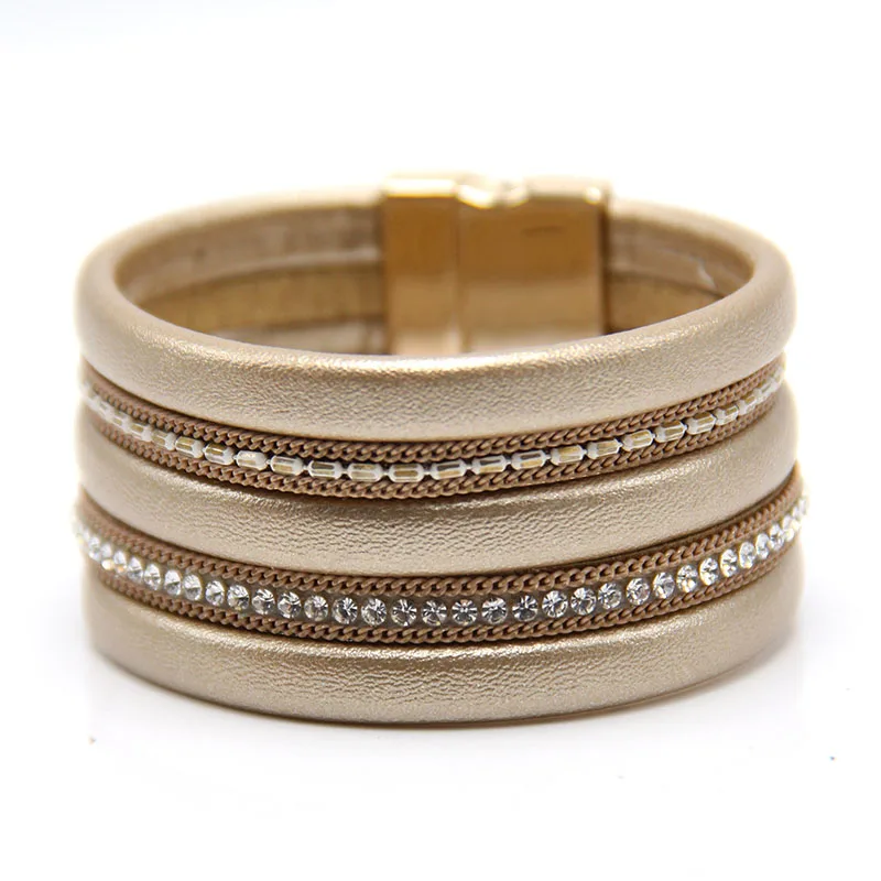 Модный браслет из мягкой искусственной кожи с хрустальными бусинами в 6