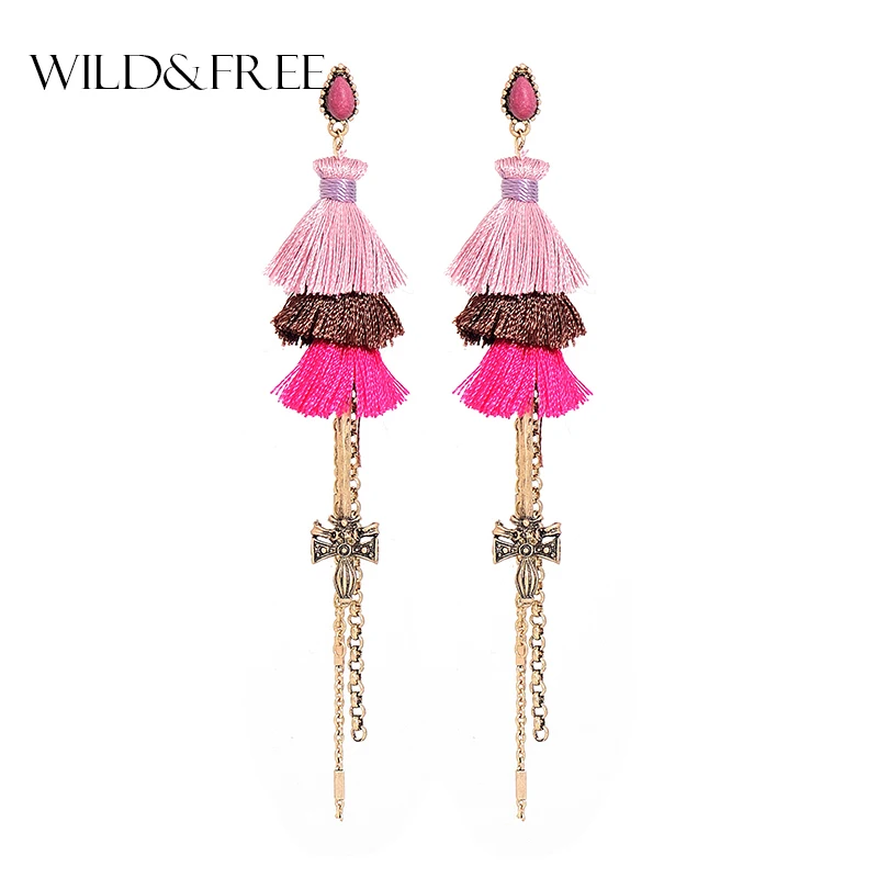 Винтажные висячие серьги Wild &amp Free 3 цвета длинные серьги-кисточки европейские