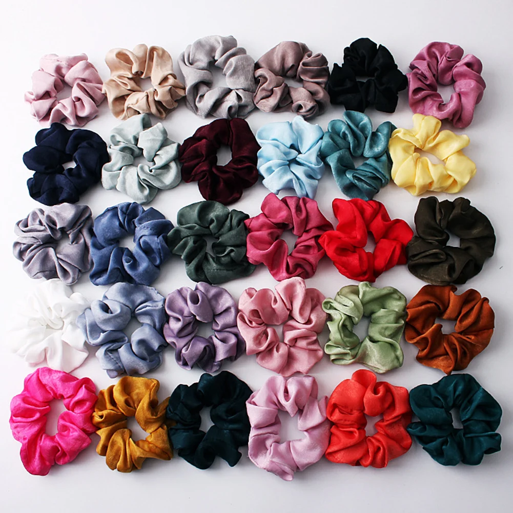 

2019 New Women Elegant Satin Elastic Hair Bands Silk Hair Scrunchies Ponytail Holder Ties Hair Rubber Band Lady Hair Accessories