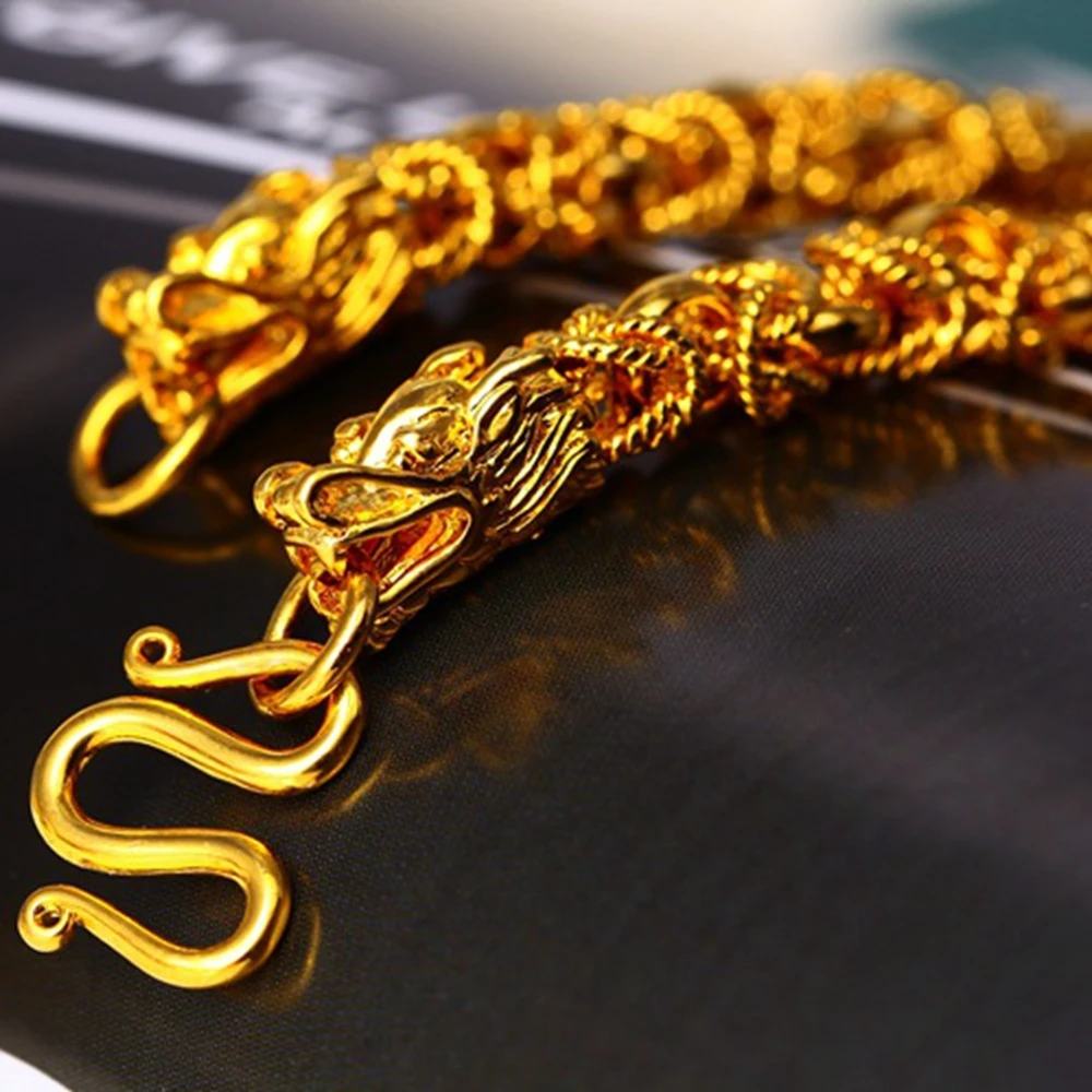 

Hip Hop Mens Necklace Yellow Gold Filled Dragon Design Chain Necklace 20in
