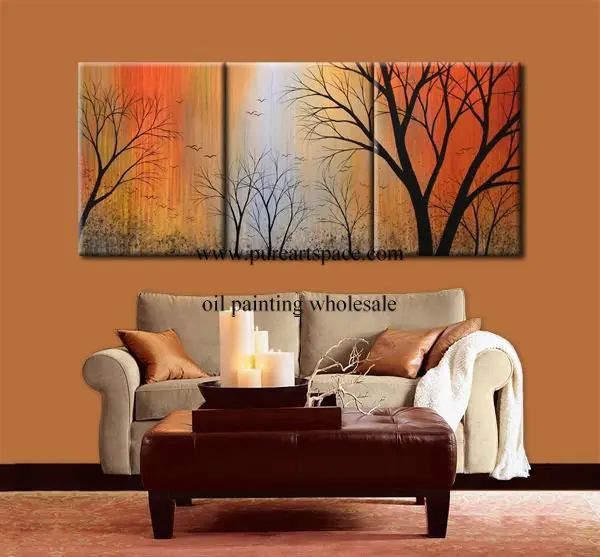 Ручная роспись маслом 3 шт. холст настенное искусство-черное дерево ветви на