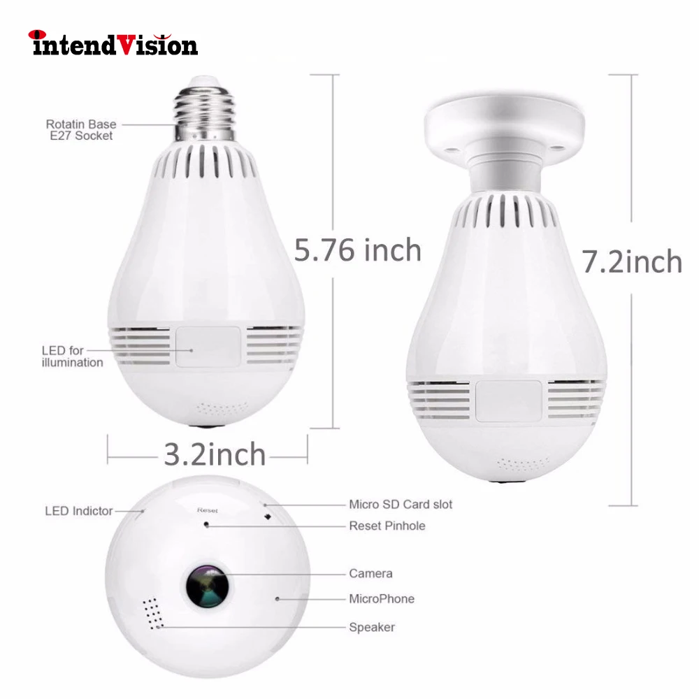 Intendvision 960P P2P ONVIF лампочка мини камера 360 градусов панорамная двухсторонняя аудио